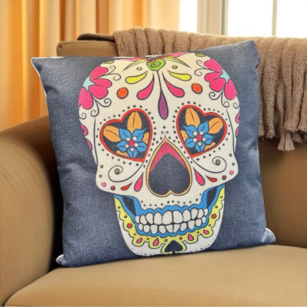 NWT Colorful Sugar Skull Decorative Pillow